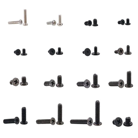 Slick Pro Level 880 Piece Laptop Screw Replacement Kit With Extra Phillips Driver showing various screw types in organized layout.