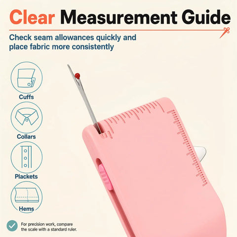 Magnetic 3 In 1 Sewing Tool With Retractable Seam Ripper, Adjustable Fabric Edge Guide, And Built In Measuring Scale in pink