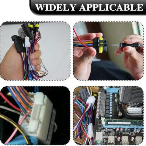 Hands using 36 Piece Terminal Pin Removal Tool Kit With Housing Depinning Tools For Electrical Connectors And Wire Extraction Tasks Black.