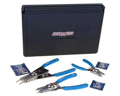 Retaining Ring Plier Set 15 90 Degree Convertible 3 Piece Kit For Bore Diameters 1/4 To 4 Inches Beefy Heavy Duty