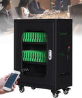 Hassle Free Phone Charging Locker And Tech Organization Hub For 40 To 60 Gadgets featuring rapid charge ports in black steel.