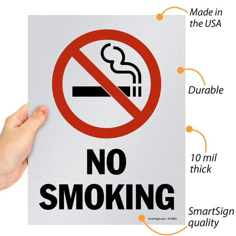 Pack Of Five Beefy 12 X 9 Inch No Smoking Signs Bold Warning Icon Screen Printed On Sturdy 10 Mil Polystyrene Plastic Indoor Or Outdoor Ready