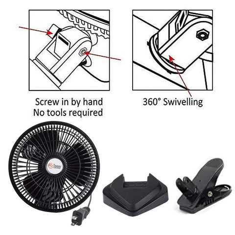 Dope Convertible 6 Inch Desk And Clip On Fan With Two Quiet Speeds For Home Office Dorm Rooms Portable Personal Desktop Fan With Clip Or Tabletop Use Six Foot AC Powered Cord Black, parts and assembly instructions.
