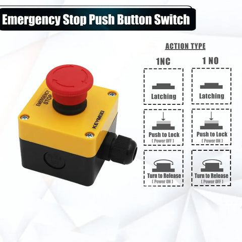 2 Pack Emergency Stop Push Button Switch 10A 660V IP65 Waterproof Box With PG13.5 Black Connectors 1NO 1NC Latching