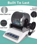Rock Tumbler Kit With 7 Day Timer For Kids And Adults, DIY Stone Polisher features durable lid, tumbling belt, leak-proof design.