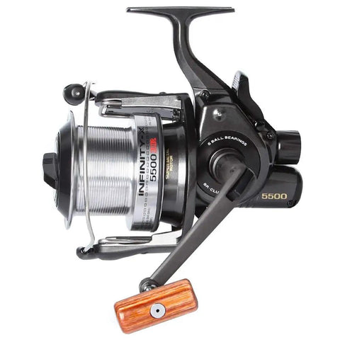 Infinity X 5500 BR Fishing Reel With Smooth Drag System And Durable Aluminum Body For Freshwater And Light Saltwater Angling Reliable Performance Solid Value For Serious Anglers, side view showing details.