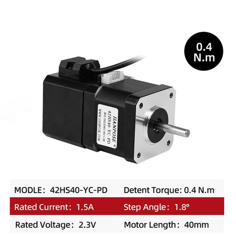 Side view of brake stepper motor, NEMA17, model 42HS40-YC-PD; 0.4 Nm torque, 1.5A, 40mm length