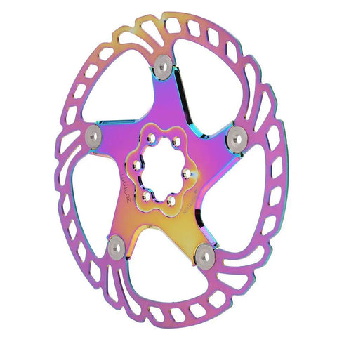High End Mountain Bike Brake Discs And Rotor Pads 203mm Five Bolt Mount colorful disc showcasing lightweight anti-scratch coating.