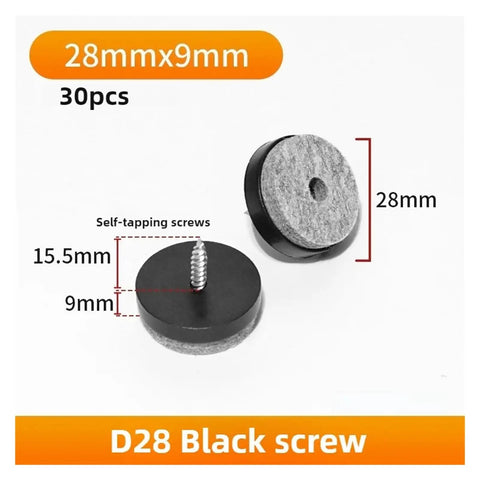 Top Shelf Chair Leg Floor Protectors 30 Pack Heavy Duty Felt And Eva Foam Glide Caps For Hardwood Floors with D28 Black screws.