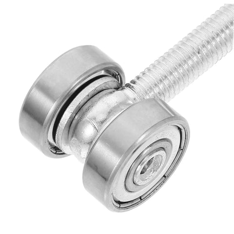 Close-up of Heavy Duty Stainless Steel Sliding Door Pulley With Double Bearing Track Roller, designed for smooth barn door operation.