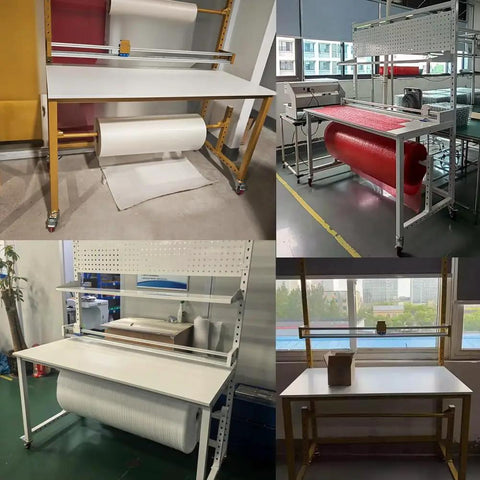 Hardcore Two In One Industrial Packing Station With Smooth As Butter Glide Cutter And Heavy Duty Bubble Wrap Dispenser Workbench in various angles.