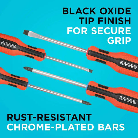 Magnetic Screwdriver Set 17 Piece With Secure Grip Magnetic Tips And Color Coded Handles, black oxide finish visible in image