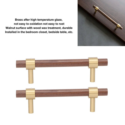 Dope Walnut And Brass Cabinet Hardware Drawer Handles 2 Sets Durable Solid Brass Pulls With Walnut Wood Accents for cabinets