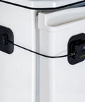 Heavy Duty Fridge Lock For Kids With Password, Stainless Steel Child Safety Lock installed on fridge door with black cable