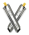 Heavy Duty Full Extension Drawer Slides With Lock, Rock Solid Double Row Steel Ball Bearing Runners, Zero Drag Side Mount Rails Fit 76 Inch Drawers, Handles 480 Lbs Effortlessly One Pair, crossed view.