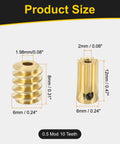Worm Gear Set 10T 0.5 Module Ten To One Reduction Right Rotation Drive Gear Box Brass Gear 2mm Bore Brass Rod 1.98mm Bore Gear And Worm Included For Small Machinery DIY Projects product size dimensions in mm and inches