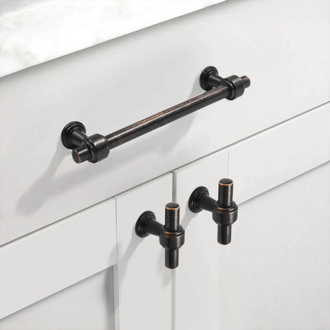 Oil Rubbed Bronze Cabinet Knobs Set, 10 Pack, 1 Inch 25mm For Cabinets And Drawers installed on white cabinet