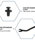 Auto Expansion Clip Kit For Bumper And Body Fasteners Replacement Durable Plastic Retainer Set Easy Install For Cars And Trucks No More Lost Clips Perfect For Quick Car Bumper Repairs, black car retainer clip and expansion tool