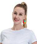 Lowkey Fresh Irregular Grid Pattern Dangle Earrings For Women Crafted From Smooth Pvc Leather Featuring Ultra Lightweight Silver Plated Hooks Comfortable For Sensitive Ears Daily Streetwear Vibe Essential Gear worn by a woman with a ponytail, smiling.