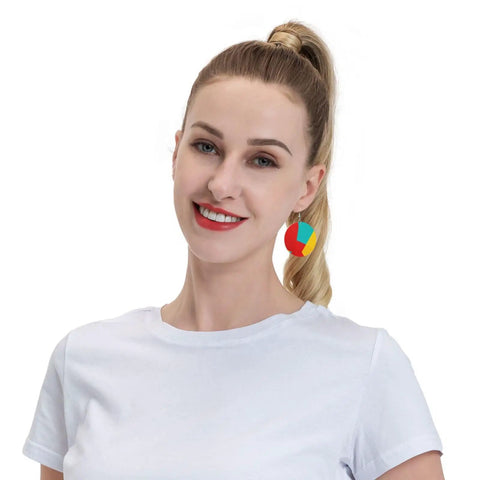 Lowkey Fresh Irregular Grid Pattern Dangle Earrings For Women Crafted From Smooth Pvc Leather Featuring Ultra Lightweight Silver Plated Hooks Comfortable For Sensitive Ears Daily Streetwear Vibe Essential Gear worn by a woman with a ponytail, smiling.