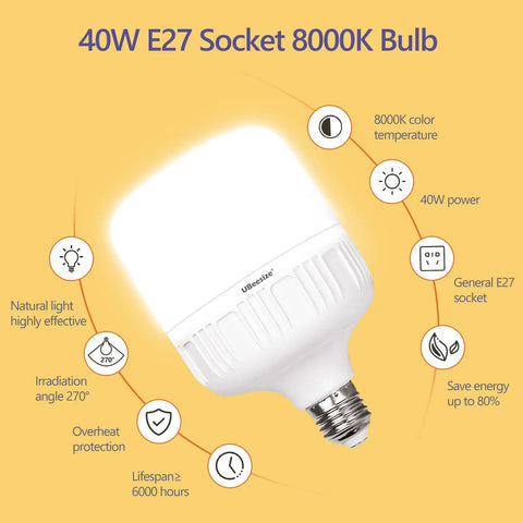 40W E27 8000K bulb with features for Softbox Photography Lighting Kit For Pros 27 By 20 Inches With Two 40W E27 Bulbs 6500K Daylight
