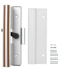Clamp Style Aluminum Sliding Patio Door Handle Set With White Woodgrain Finish 4 15/16 Inch Center To Center Hole Spacing Replacement