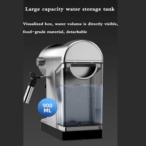 Large capacity water tank for Straight Up Premium 20 Bar Semi Automatic Espresso Machine, visible 900ml, detachable, stainless steel.