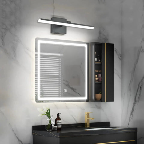 Sleek 18 Inch Black LED Vanity Light For Your Bathroom Over Mirror Dimmable Modern Fixture Matte Black Metal With Acrylic Diffuser Perfect For Powder Room And Easy Install