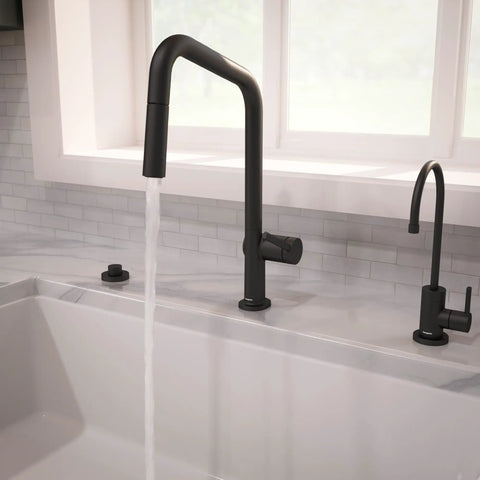hansgrohe Talis N Pull Down Kitchen Faucet, Modern, Magnetic Hand Sprayer, 1-Handle, 1.75 GPM, Matte Black, 72864671 with running water
