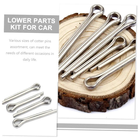 304 Stainless Steel Roll Pin Set 220 Piece Cotter Pin Assortment Kit For Cars Trucks And Small Engines Lower Parts Hardware DIY Friendly Ride Ready Easy Install Durable Automotive Hairpins And Springs, silver cotter pins on wood slice
