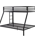 Rock Solid Twin Over Full Bunk Bed With Heavy Duty Steel Frame, Adjustable Ladder, Secure Guardrails, Space Maximizing Bedroom Furniture, Chill Sleep Setup, Sleek Black Finish in profile view.