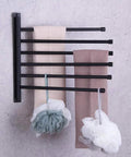 Six Arm Wall Mount Towel Rack Matte Black, Heavy Duty SUS 304 Stainless Steel Towel Holder Organizer with towels on wall