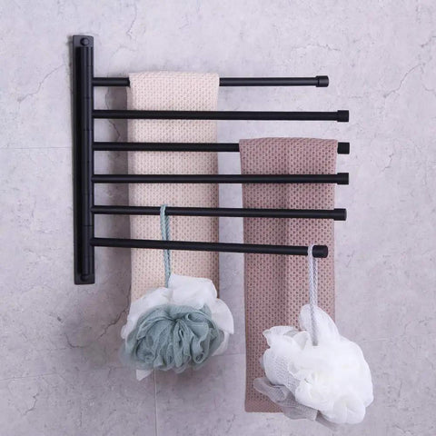 Six Arm Wall Mount Towel Rack Matte Black, Heavy Duty SUS 304 Stainless Steel Towel Holder Organizer with towels on wall
