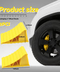 Heavy Duty Wheel Chocks 2 Pack For Trailers And RVs Non Slip Triangular Tire Blocks With Double Sided Serrated Grip shown next to car tire