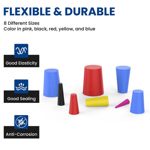 Top Grade 200 Pc Silicone Rubber Tapered Plug Kit With 8 Sizes Ranging From 1/16 Inch To 5/8 Inch Ideal Versatile Stopper Set For Any Project Or Diy Fixin Around The House And Garage Today., 8 silicone tapered plugs in assorted colors