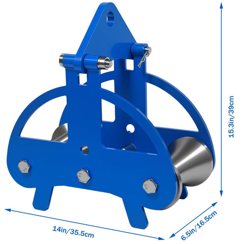 Heavy Duty Cable Puller Sheave For Smooth Wire Rope Pulling And Cable Feeding Industrial Grade Workhorse Wheel on blue frame