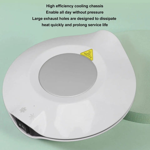 Smart Usb Coffee Warmer Dual Purpose Heated Coaster with cooling chassis, large exhaust holes for efficient heat dissipation.