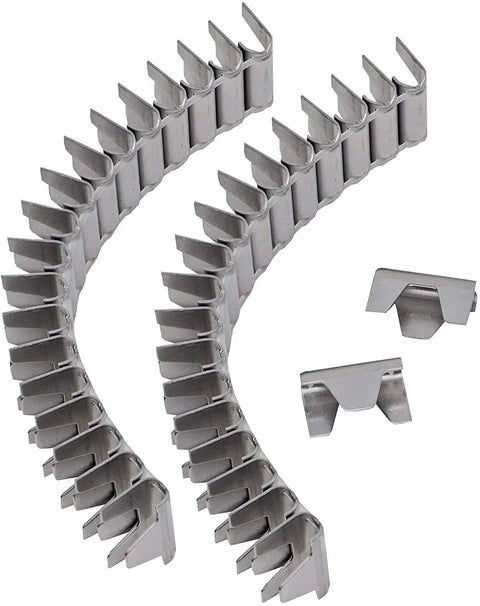Close-up of 60 Pack Sofa Spring Repair Kit With Upholstery Stay Wire Clips in silver for sofa and chair spring repair connectors