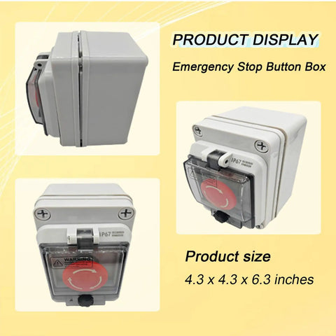 Heavy Duty Emergency Stop Button Box 660V 10A Machines Waterproof Outdoor IP67 Emergency Shutdown Switch with protective casing