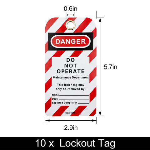 10 Pack Lockout Tagout Safety Padlocks Kit With Keyed Differently Locks And Red Tagout Tags, durable plastic tag dimensions