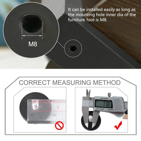 M8 25 40mm Leveling Feet Adjustable Leveler Floor Protectors measuring instructions and installation guide