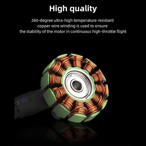 Specter 1804-3500KV 4S Brushless Motor close-up showing copper wire winding and durable anodized rotor design for FPV drones