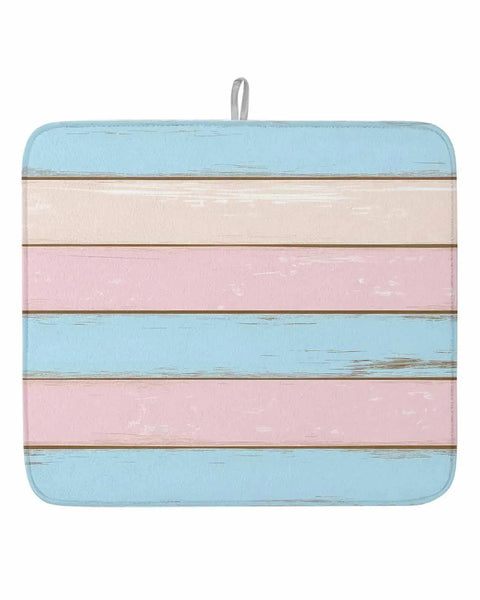 Pink Blue Wood Grain Drying Mats For Kitchen Counter And Sink, Reversible Hanging Microfiber Dish Mat, 16x18 Inches