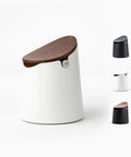 Arc Knock Box For Espresso Pucks Holds 12 To 16 Pucks A Durable ABS Construction With A Non Slip Base, White and Walnut Design