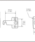 Technical diagram of Solid Brass Shutter Bar And Door Latch Matte Black For Shutters And Small Cabinets Seven Eighths Inch By Two And Three Thirty Seconds Inch Includes Mounting Screws One Pack Built Tough Durable And Sturdy Construction Made In Taiwan