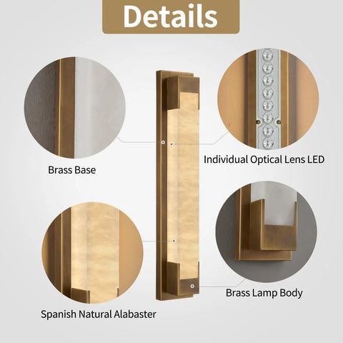 LuminaBrass Alabaster Wall Sconce, Solid Brass Home Indoor Wall Lighting with brass base and Spanish natural alabaster.