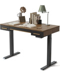 Slick Electric Sit Stand Desk With 3 Integrated Drawers Gives Your Home Office An Ace Upgrade featuring black walnut top and steel frame.