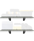Garage Wall Shelf Two-Pack, Heavy-Duty Steel With Powder-Coated Finish in image showing two shelves with storage boxes.