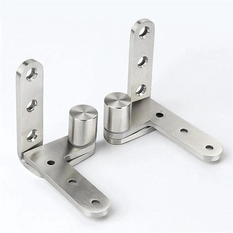 Hella Robust Stainless Steel Pivot Hinges For Heavy Duty Rotation Doors With Adjustable Up Down Positioning Sleek Hidden Design Pro Grade Furniture Hardware Catches 80X50Mm shown from a close angle with detailed fittings.