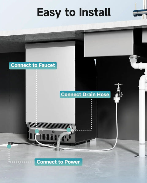 Heavy Duty Commercial Ice Maker Machine Delivers 100 Lbs Per Day, Stainless Steel Under Counter Freestanding Ice Maker installation